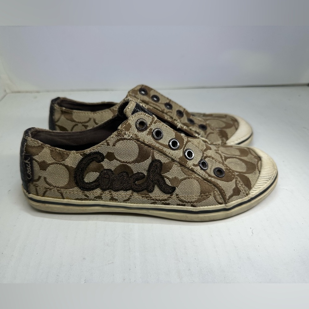 Coach Tan Signature Canvas Slip-On Sneakers